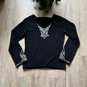 VTG y2k black embroidered knit boho whimseygoth Top